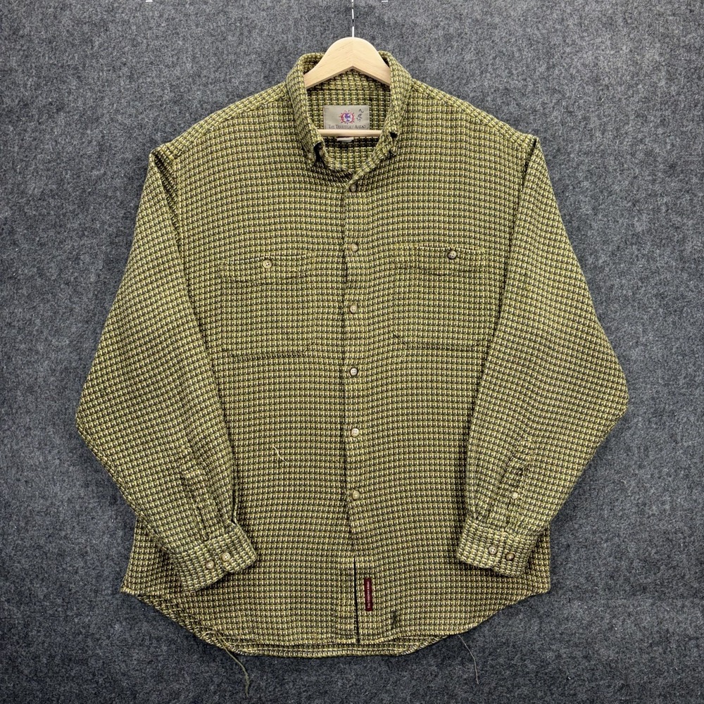 Vintage 90s The Territory Ahead Flannel Shirt Mens Large Textured Yellow Green